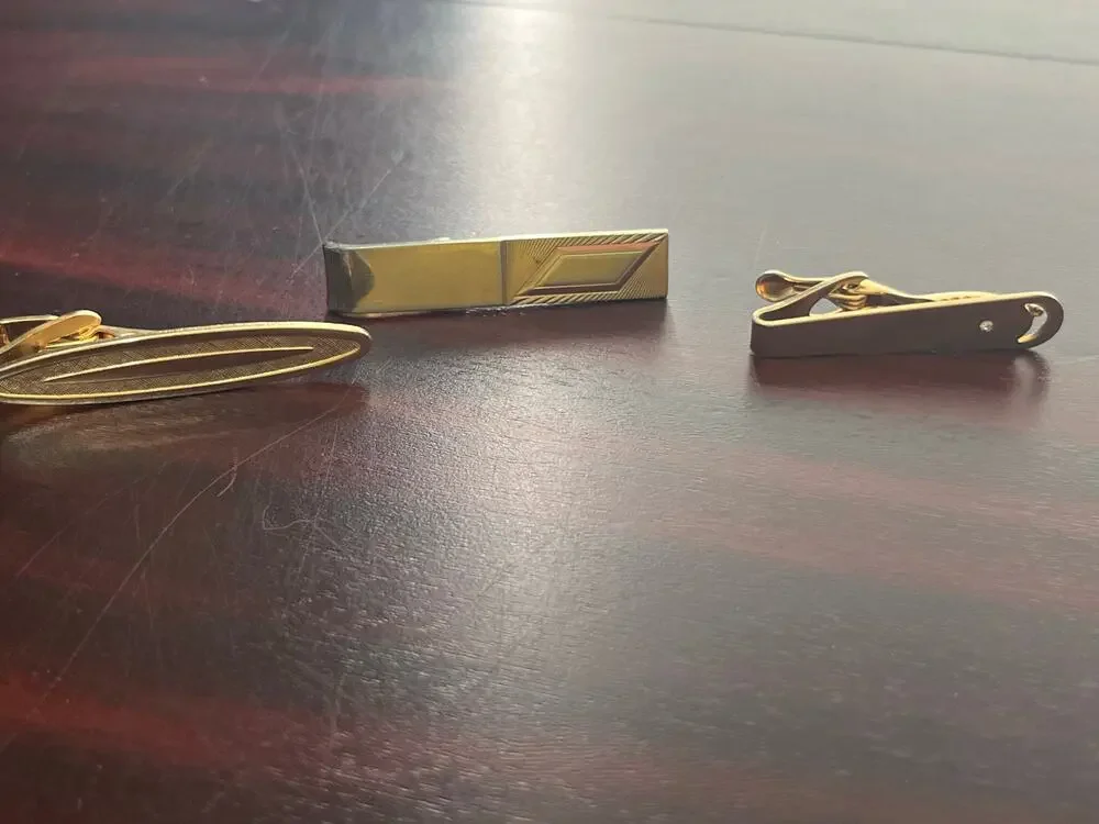 VTG Tie Clips Lot of 3 Gold Tone Rhinestone Unsigned